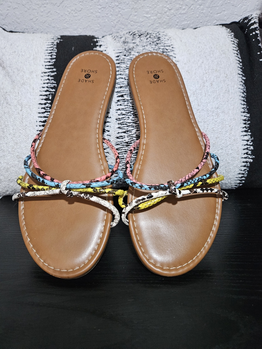 Shade & Shore Brown Slide Sandals with Multicolor Straps